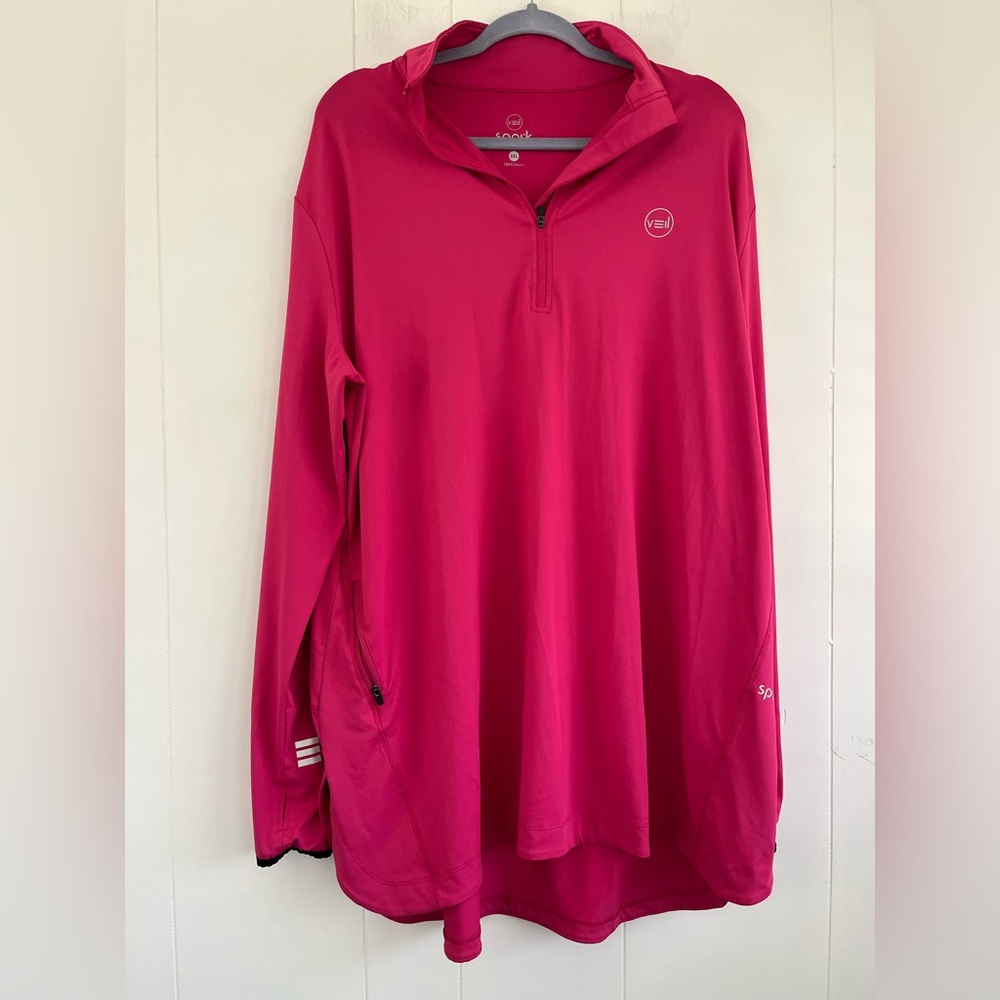 Veil Spark Half-Zip Modest Activewear Performance Top in Fuschia Size XXL